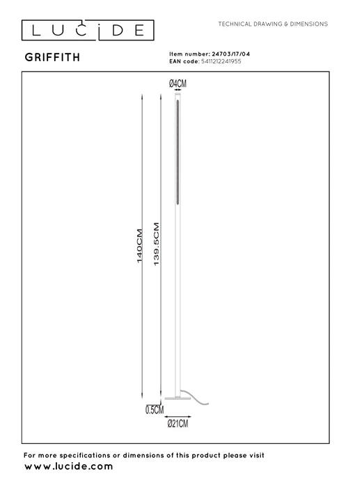 Lucide GRIFFITH - Floor lamp - Ø 21 cm - LED Dim. - CCT - 1x18W 2700K/4000K - Bronze | Premium - technical
